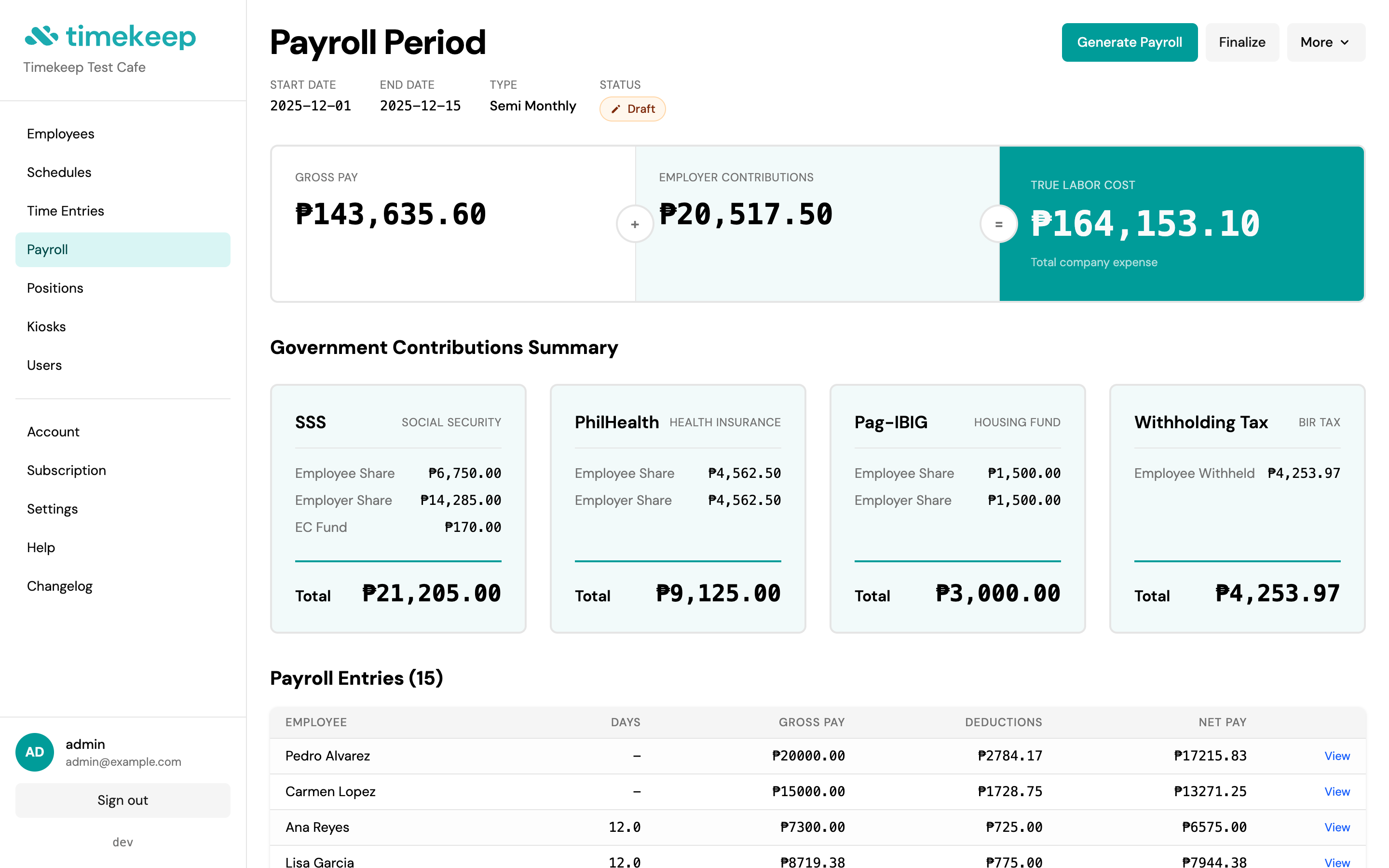 Timekeep Payroll Dashboard