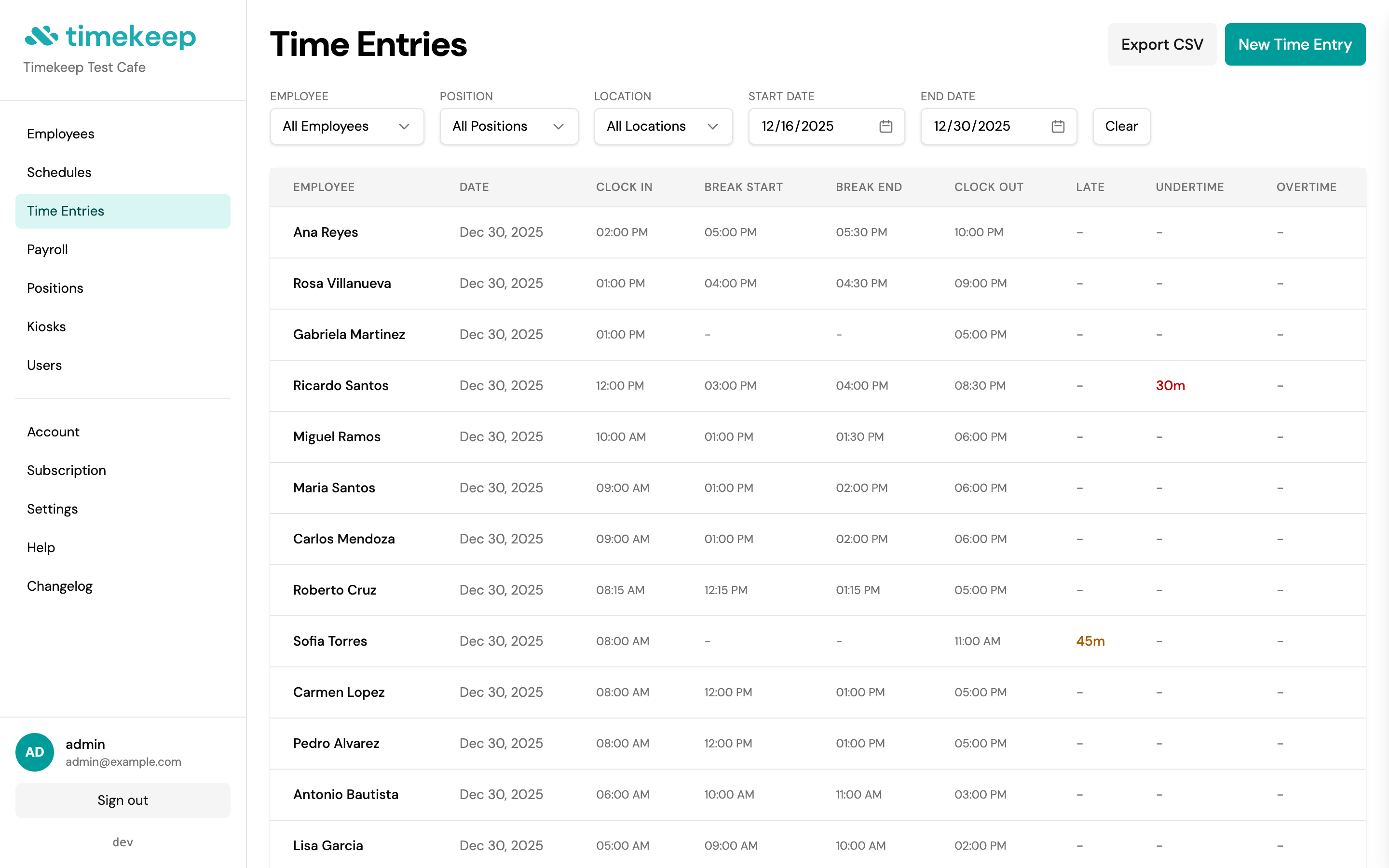 Timekeep Time Entries
